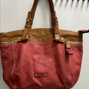 LUANA Red and Brown Leather Tote Bag genuine leather